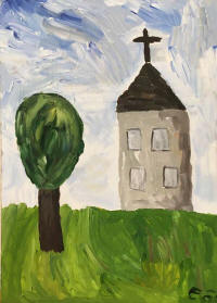Kyrkan, akrylmålning av Emil Östlund